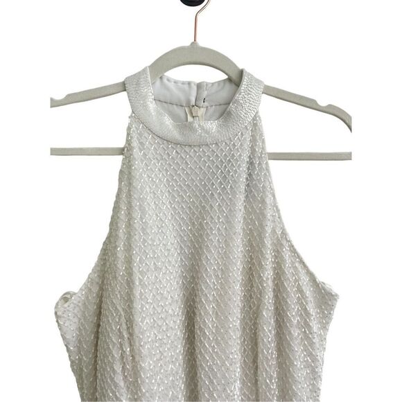 Mac Duggal Hand Embellished Halter Neck Midi Sheath Dress White Women's Size 8 - Picture 5 of 10